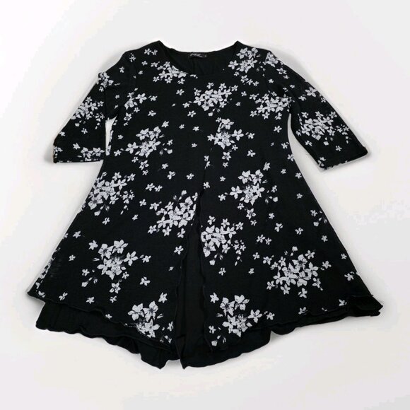 Papa Vancouver Tunic Womens L Black Floral Layered 3/4 Sheer Sleeves Lagenlook - Picture 9 of 16
